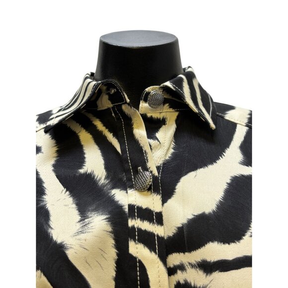 St John Sport Tan & Black Zebra Print Belted Shirt Dress With 3/4 Sleeves & Butt - Picture 5 of 8